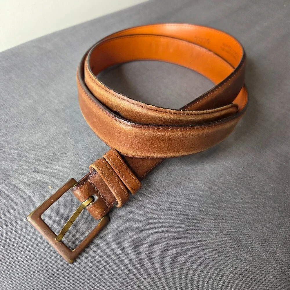 Men's - London Fog - Size 40 Dark Brown Cognac Cowhide Leather Dress Belt